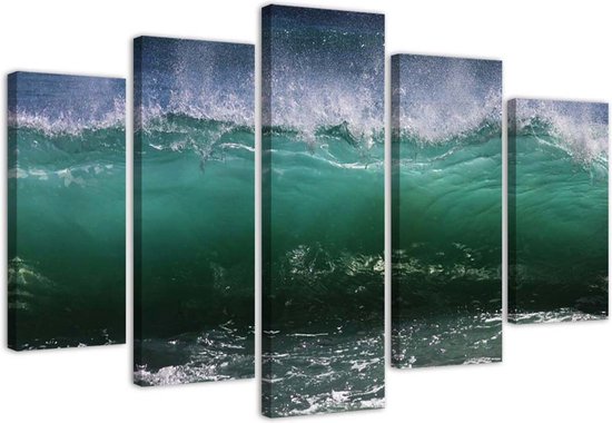Trend24 - Canvas Schilderij - Stormy Wave - Vijfluik - Landschappen - 100x70x2 cm - Groen