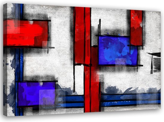 Trend24 - Canvas Schilderij - Geometrische Abstract - Schilderijen - Abstract - 90x60x2 cm - Rood