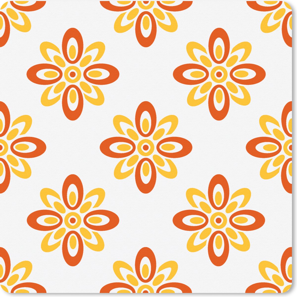 Muismat XXL 80x80 cm - Bureau onderlegger - Bureau mat Patroon - Jaren 70 - Bloemen - Oranje - Bureaumat - Gaming mousepad xl - Bureaulegger groot - Computer deskmat