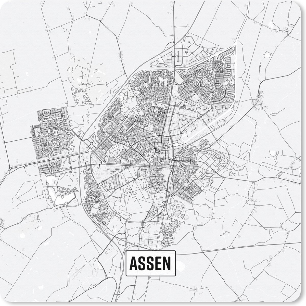 Muismat XXL 80x80 cm - Bureau onderlegger - Bureau mat Stadskaart Assen - Bureaumat - Gaming mousepad xl - Bureaulegger groot - Computer deskmat