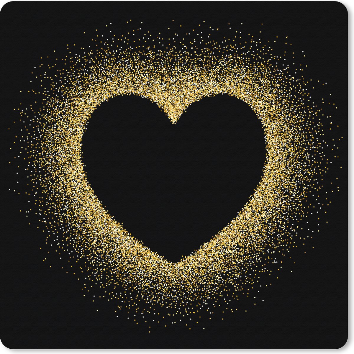 Muismat XXL 50x50 cm - Bureau onderlegger - Bureau mat Gouden hart op een zwarte achtergrond - Bureaumat - Gaming mousepad xl - Bureaulegger groot - Computer deskmat