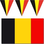 Versiering pakket vlaggen Belgie voor binnen/buiten - Vlag 150 x 90 cm en 2x 5 meter puntvlaggetjes