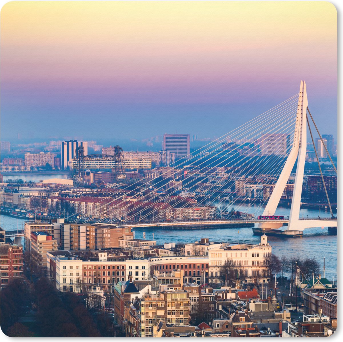 Muismat XXL 60x60 cm - Bureau onderlegger - Bureau mat Rotterdam - Skyline - Zonsondergang - Bureaumat - Gaming mousepad xl - Bureaulegger groot - Computer deskmat
