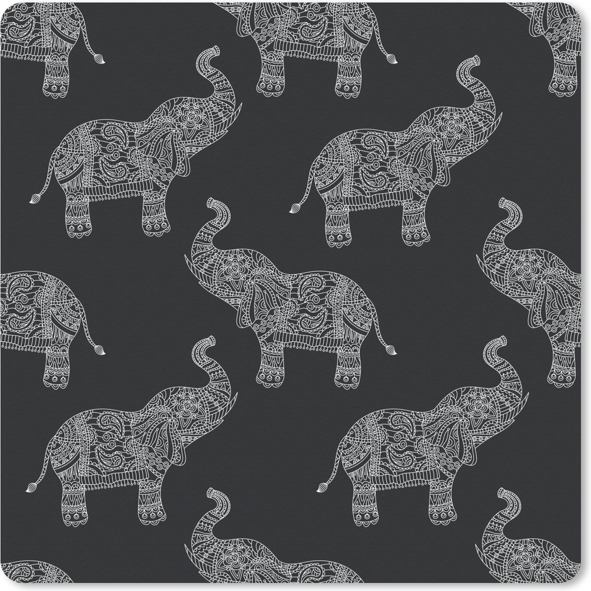 Muismat XXL 60x60 cm - Bureau onderlegger - Bureau mat Olifant - Patronen - Boho - Bureaumat - Gaming mousepad xl - Bureaulegger groot - Computer deskmat
