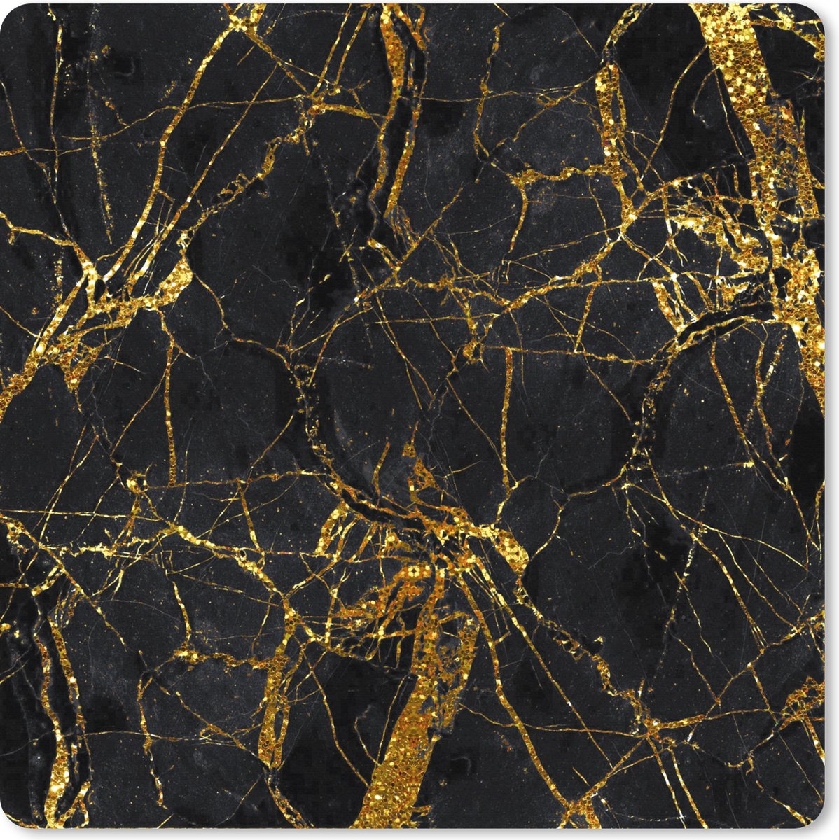 Muismat XXL - Bureau onderlegger - Bureau mat - Marmer print - Goud - Zwart - Patronen - 80x80 cm - XXL muismat