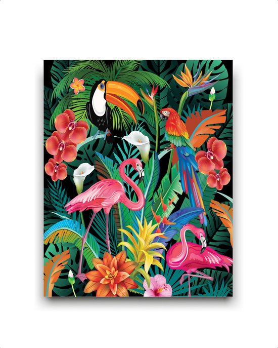 Schilderij  Vintage tropische dieren en planten / Dieren / 40x30cm