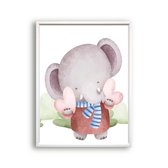 Poster Liefde olifant - 2 hartjes / liefde geven / Jungle / Safari / Dieren Poster / Babykamer - Kinderposter 40x30cm