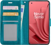 Hoes Geschikt voor OnePlus 10 Pro Hoesje Book Case Hoes Flip Cover Wallet Bookcase - Turquoise.