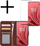 Hoes Geschikt voor OnePlus 10 Pro Hoesje Book Case Hoes Flip Cover Wallet Bookcase Met Screenprotector - Bruin
