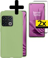 Hoesje Geschikt voor OnePlus 10 Pro Hoesje Siliconen Case Met 2x Screenprotector - Hoes Geschikt voor OnePlus 10 Pro Hoes Siliconen - Groen