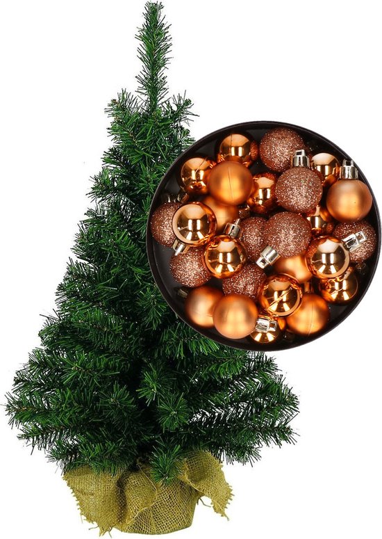 Mini kerstboom/kunst kerstboom H45 cm inclusief kerstballen koper - Kerstversiering