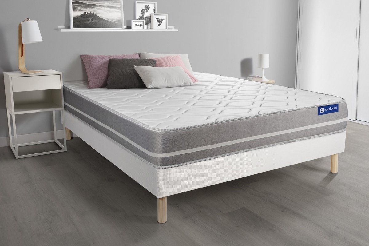 Complete boxspring met matras tweepersoons- Actisom Actimemo touch wit - Traagschuim - 120 x 220 cm
