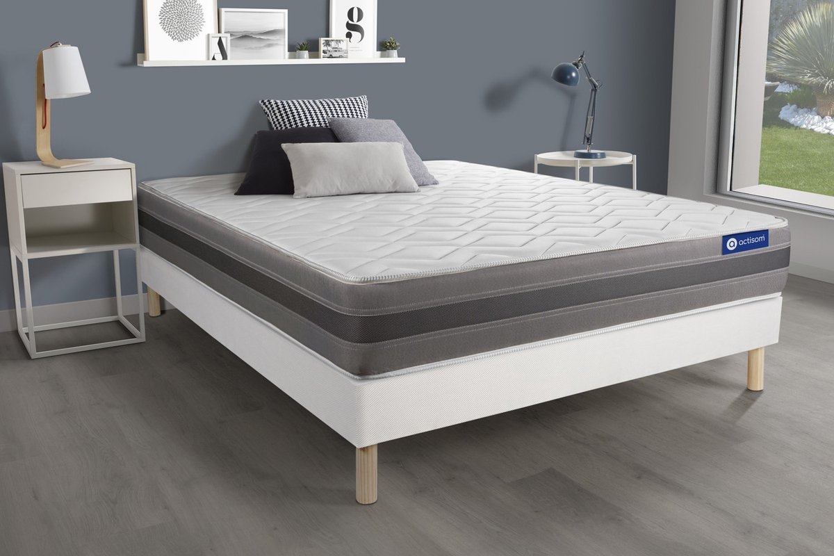 Complete boxspring met matras tweepersoons- Actisom Actiflex relax wit - Pocketveren en traagschuim - 140 x 210 cm