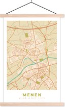 Posterhanger incl. Poster 40x60 cm - Schoolplaat - Vintage - Menen - Kaart - Stadskaart - Plattegrond - Textielposter - Blanke latten - Plattegrond