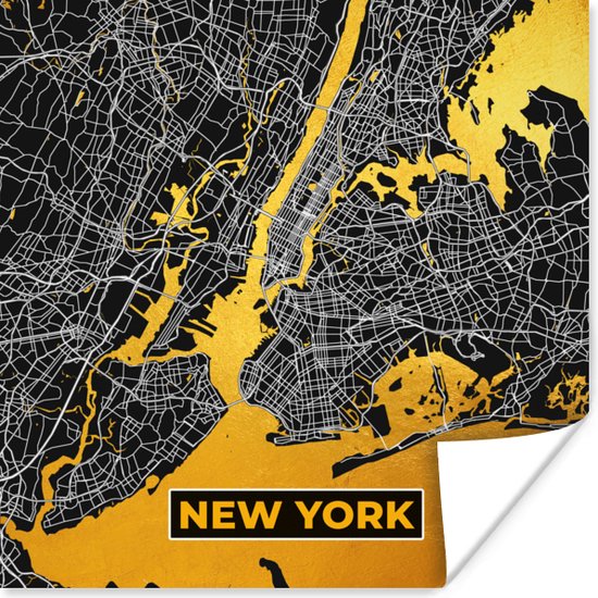 Poster Goud - Stadskaart - Plattegrond - New York - Kaart - 50x50 cm