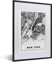Fotolijst incl. Poster Zwart Wit- New York - Stadskaart - Zwart Wit - Plattegrond - Kaart - 30x40 cm - Posterlijst