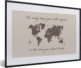 Fotolijst incl. Poster - Spreuken - Quotes - The only trip you will regret is the one you don't take - Wereldkaart - 60x40 cm - Posterlijst