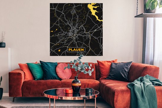 Affiche Allemagne – Black and Gold et Or – Plauen – Plan de la ville – Carte – Plan d'étage - 100x100 cm XXL