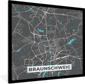 Fotolijst incl. Poster - Duitsland – Blauw – Braunschweig – Stadskaart – Kaart – Plattegrond - 40x40 cm - Posterlijst