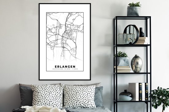 Cadre photo avec affiche - Carte - Erlangen - Plan - Plan de la ville - 80x120 cm - Cadre pour affiche