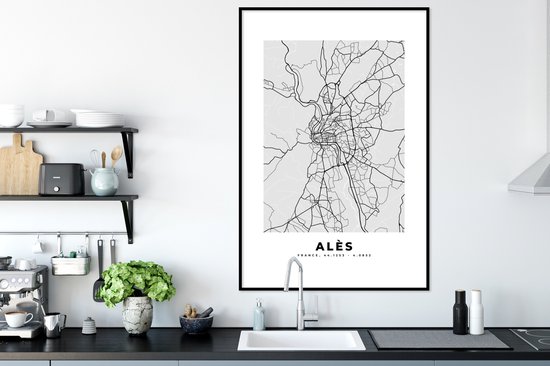 Cadre photo avec affiche - Carte - Plan de la ville - Alès - Carte - France - 80x120 cm - Cadre pour affiche