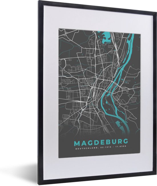 Fotolijst incl. Poster - Duitsland - Blauw - Münster - Stadskaart - Kaart