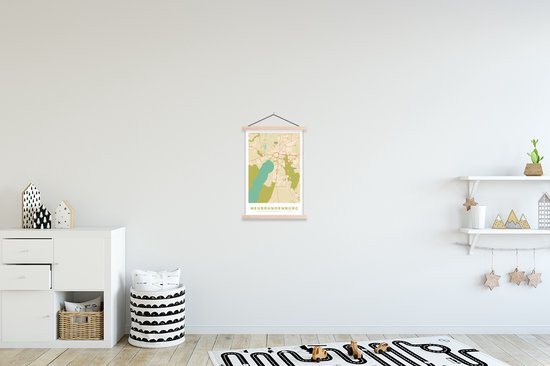 Posterhanger incl. Poster 40x60 cm - Schoolplaat - Kaart - Neubrandenburg - Stadskaart - Plattegrond - Vintage - Textielposter - Blanke latten - Plattegrond