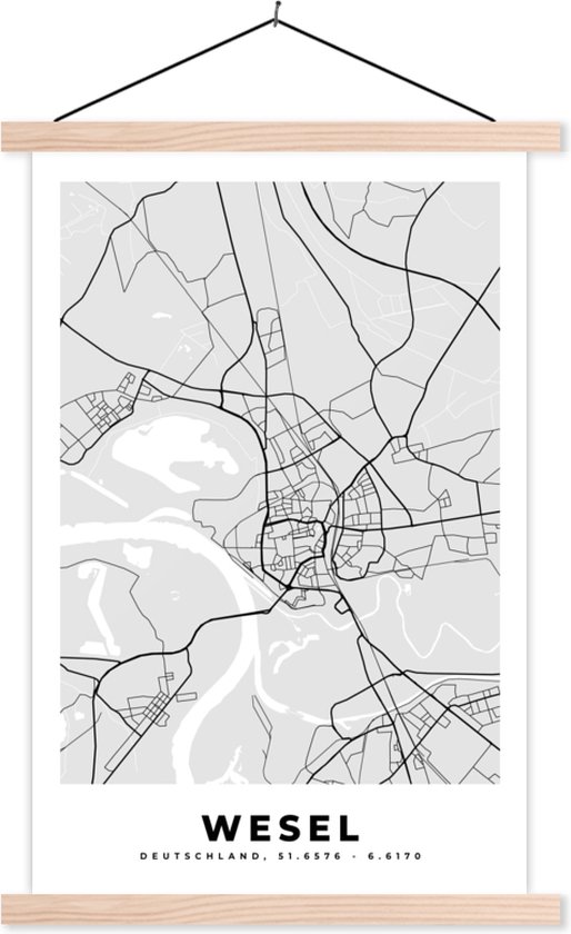 Posterhanger incl. Poster 40x60 cm - Schoolplaat - Duitlsand - Wesel - Plattegrond - Stadskaart - Kaart - Textielposter - Blanke latten - Plattegrond