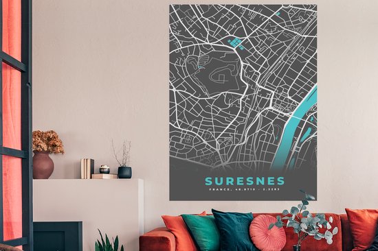 Affiche Suresnes - Carte - Plan - Plan de ville - France - 120x180 cm XXL