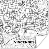 Poster Frankrijk – Vincennes - Plattegrond – Stadskaart – Kaart - Zwart wit - 50x50 cm