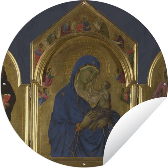 Tuincirkel The virgin and the child with saints Dominic and Aurea - Schilderij van Duccio - 120x120 cm - Ronde Tuinposter - Buiten XXL / Groot formaat!