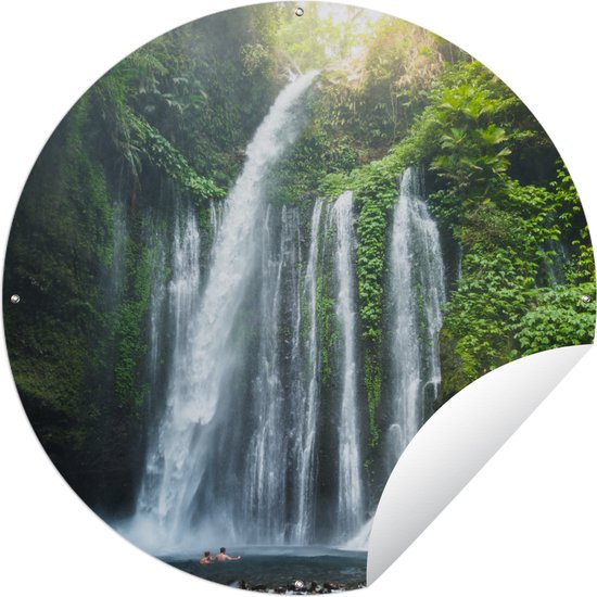 Tuincirkel Indonesië - Waterval - Berg - 90x90 cm - Ronde Tuinposter - Buiten