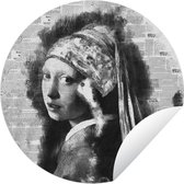 Tuincirkel Het meisje met de parel - Johannes Vermeer - Zwart - Wit - 150x150 cm - Ronde Tuinposter - Buiten