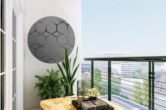 Garden Circle Hexagon - Géométrique - Zwart - Wit - 60x60 cm - Affiche de Jardin Ronde - Extérieur