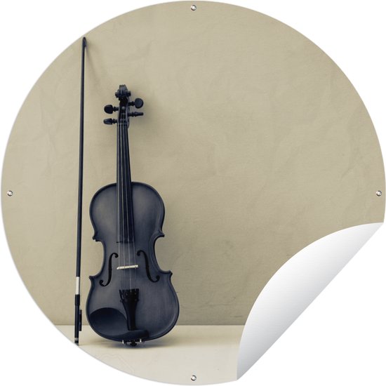 Tuincirkel Een grijze viool leunt tegen de muur - 150x150 cm - Ronde Tuinposter - Buiten