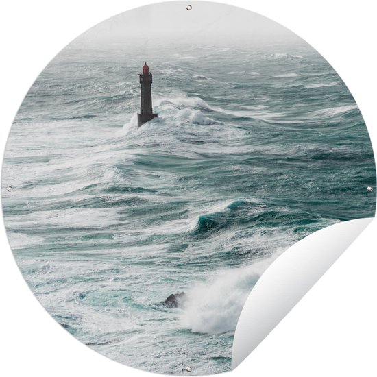 Tuincirkel De vuurtoren van la Jument in de zee voor de Franse kust - 150x150 cm - Ronde Tuinposter - Buiten
