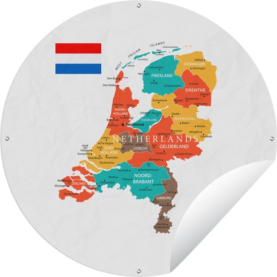 Tuincirkel Landkaart - Nederland - Nederlandse vlag - 90x90 cm - Ronde Tuinposter - Buiten