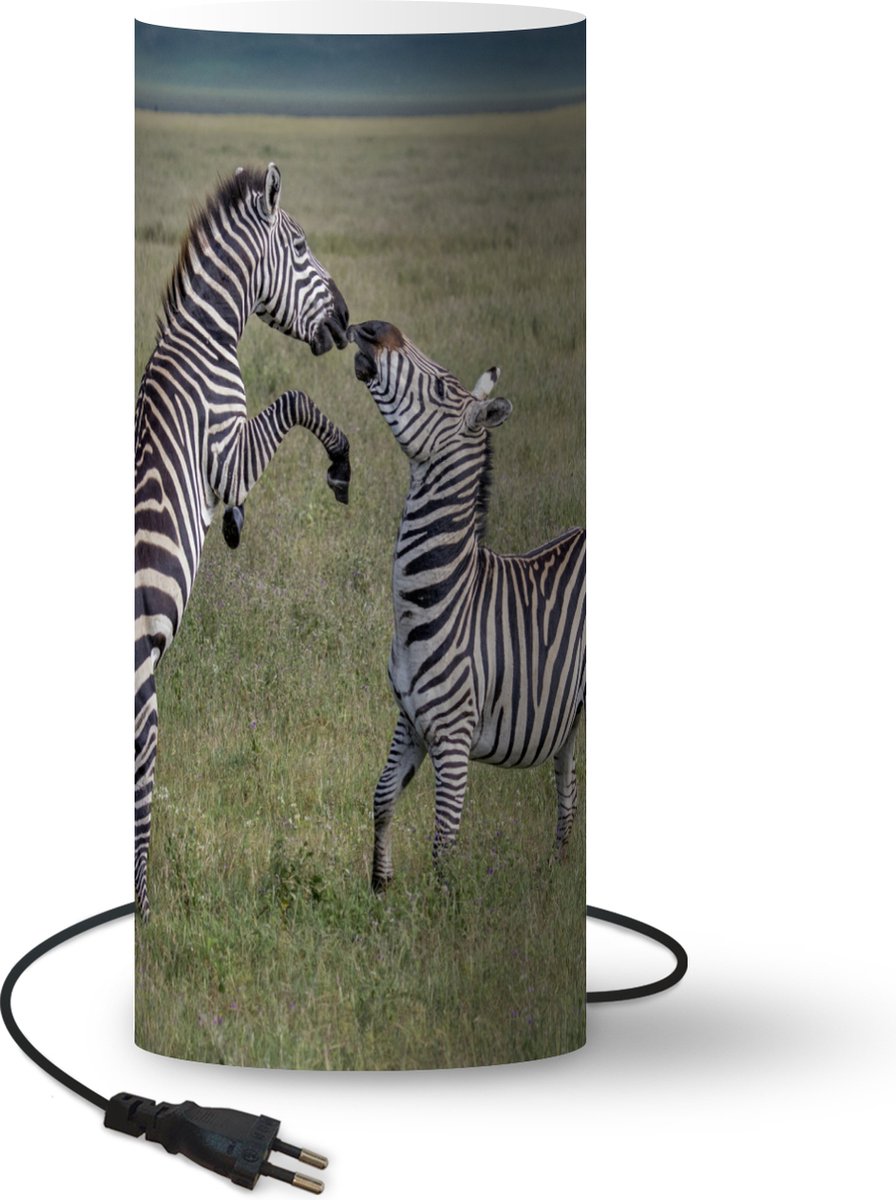 Lamp - Nachtlampje - Tafellamp slaapkamer - Spelende zebras - 70 cm hoog - Ø29.6 cm - Inclusief LED lamp