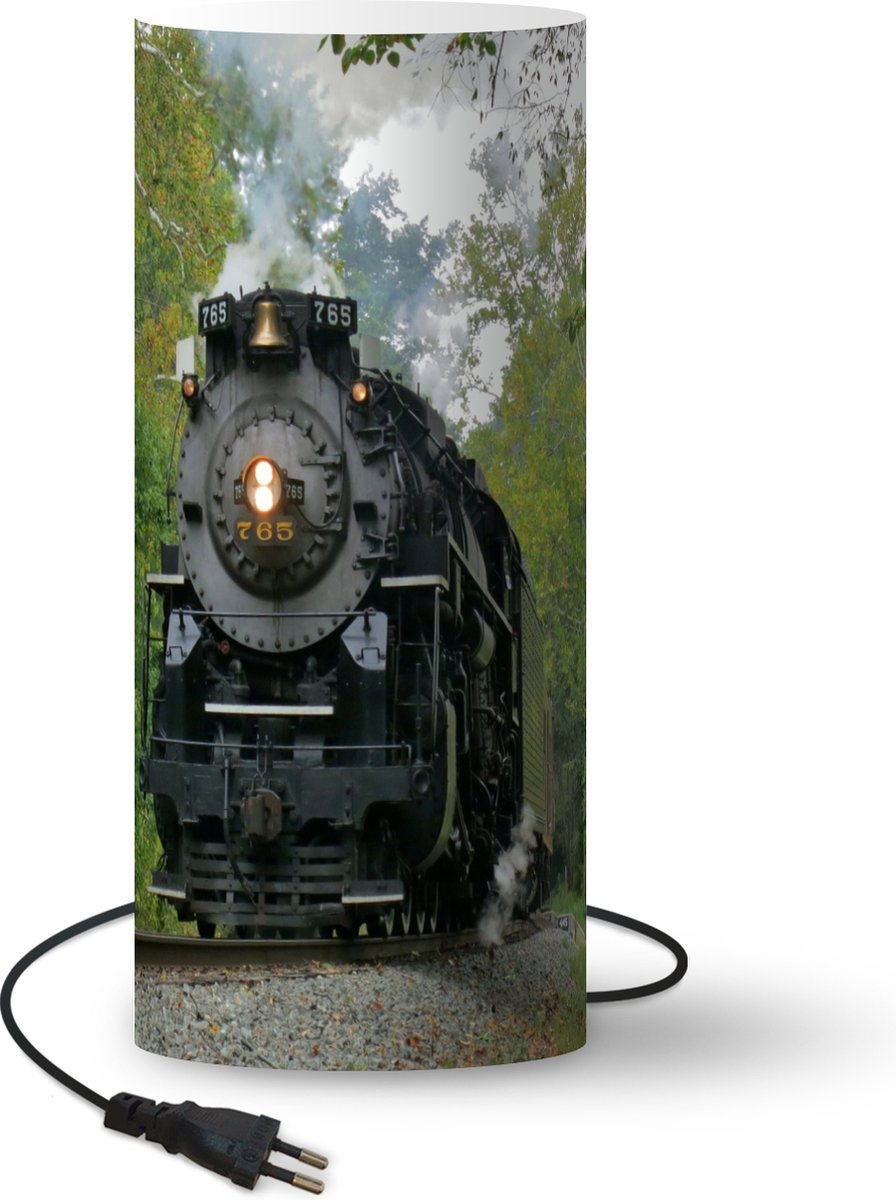 Lamp - Nachtlampje - Tafellamp slaapkamer - Een stoomlocomotief in een groene omgeving - 54 cm hoog - Ø22.9 cm - Inclusief LED lamp