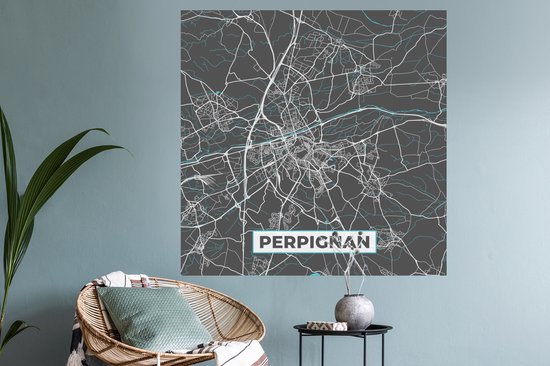 Stickers muraux - France - Perpignan - Plan de Ville - Plan - Plan - 120x120 cm - Film Adhésif XXL