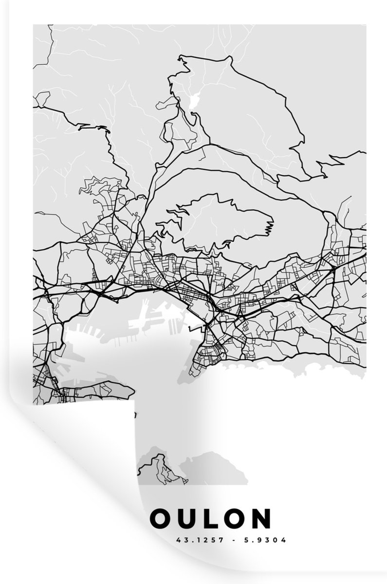 Muurstickers - Sticker Folie - Frankrijk - Plattegrond - Kaart - Toulon - Stadskaart - 40x