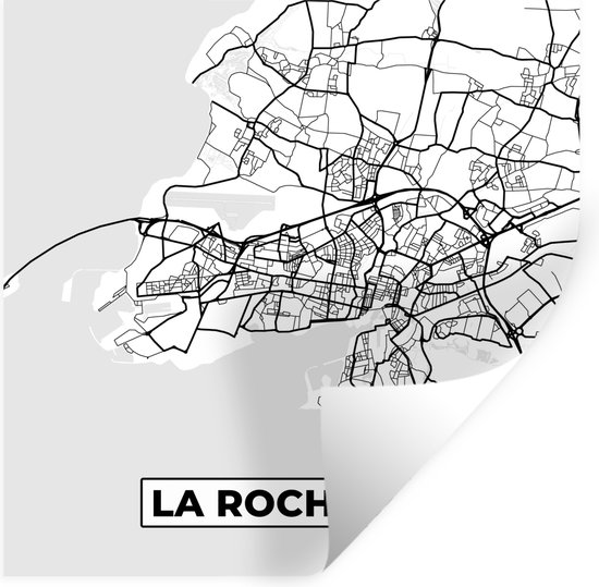 Muurstickers - Sticker Folie - Frankrijk - Kaart - Plattegrond - La Rochelle - Stadskaart - Zwart wit - 30x30 cm - Plakfolie - Muurstickers Kinderkamer - Zelfklevend Behang