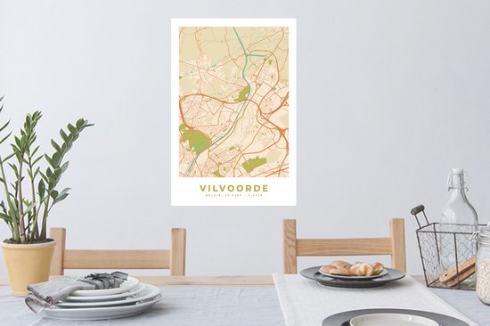 Stickers muraux - Carte - Plan de la ville - Vintage - Vilvoorde - Carte - 40x60 cm - Feuille adhésive
