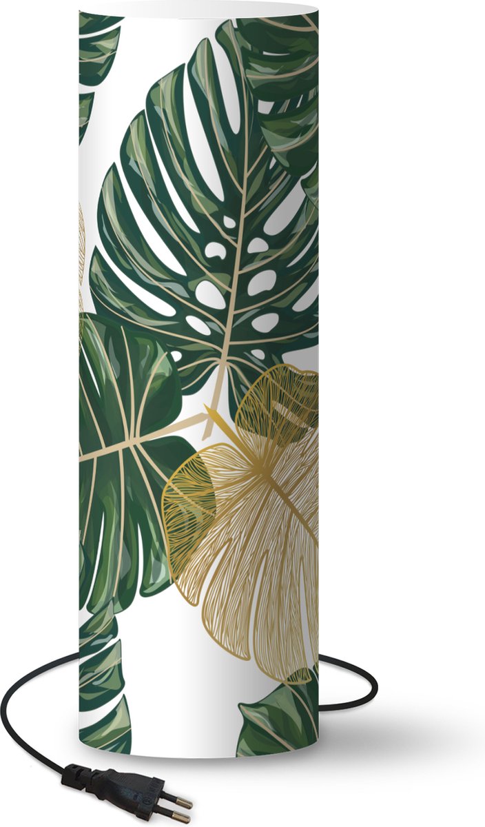Lamp - Nachtlampje - Tafellamp slaapkamer - Tropisch - Bladeren - Groen - 70 cm hoog - Ø22.3 cm - Inclusief LED lamp