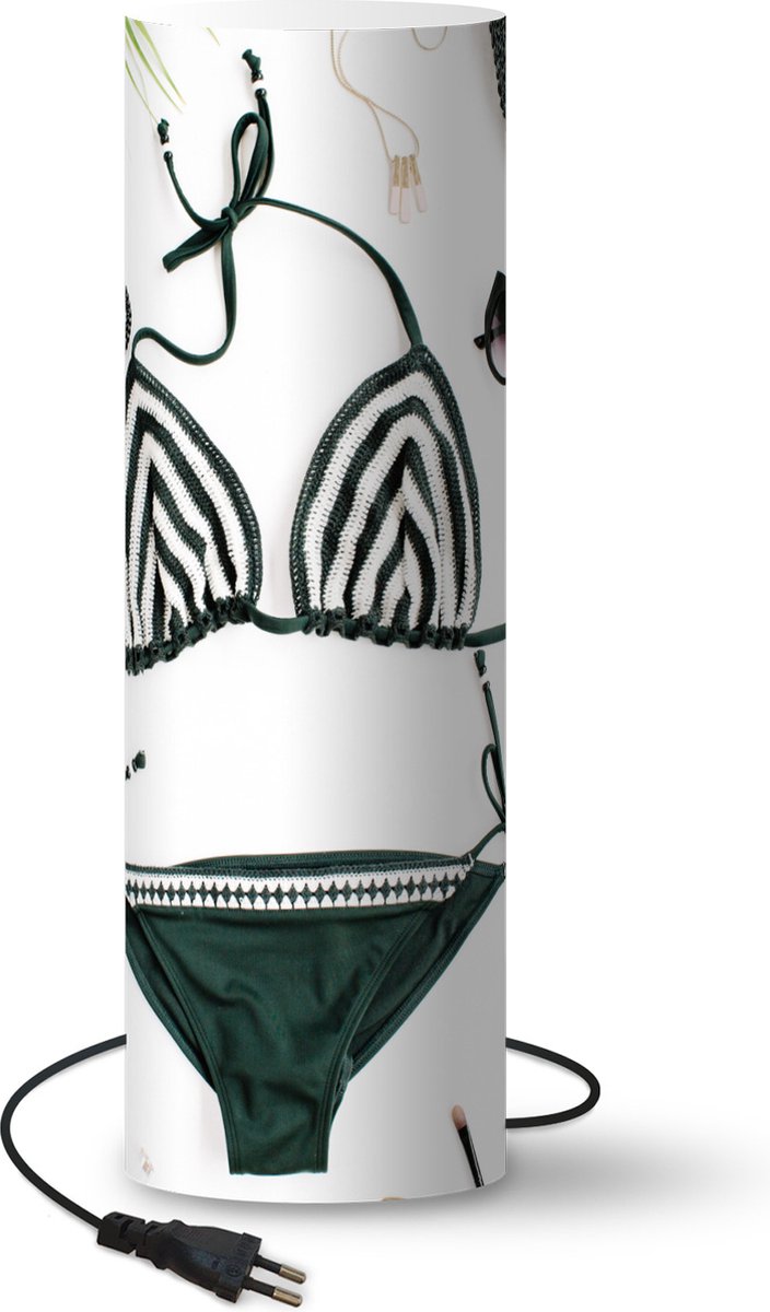 Lamp - Nachtlampje - Tafellamp slaapkamer - Bikini - Zwart - Wit - 70 cm hoog - Ø22.3 cm - Inclusief LED lamp