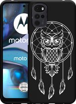 Motorola Moto G22 Hoesje Zwart Dream Owl Mandala White - Designed by Cazy