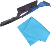 Autoramen IJskrabber met borstel en trekker blauw 40 cm met anti-condens doek - Winter vorst accessoires