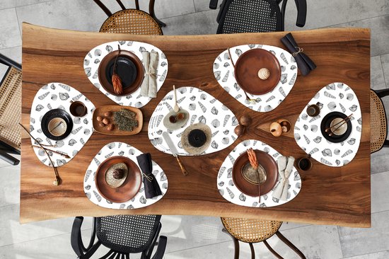 Set de table bio - Napperons de table bio - Sets de table - Coquillage - Wit Zwart - Design - 10 pièces
