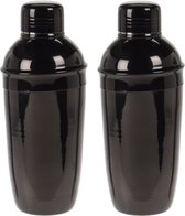 Set van 2x cocktailshakers zwart 500 ml RVS 9 x 22 cm - Bar/cafe benodigdheden - Cocktails maken - Mix/shake bekers