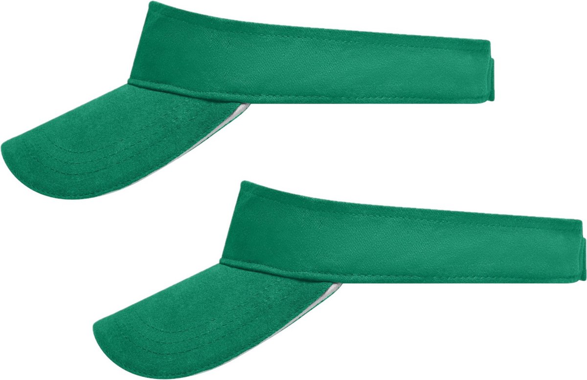 Set van 2x stuks zonneklep groen/wit uni kleuren 47 cm - zonnehoedjes voor volwassenen